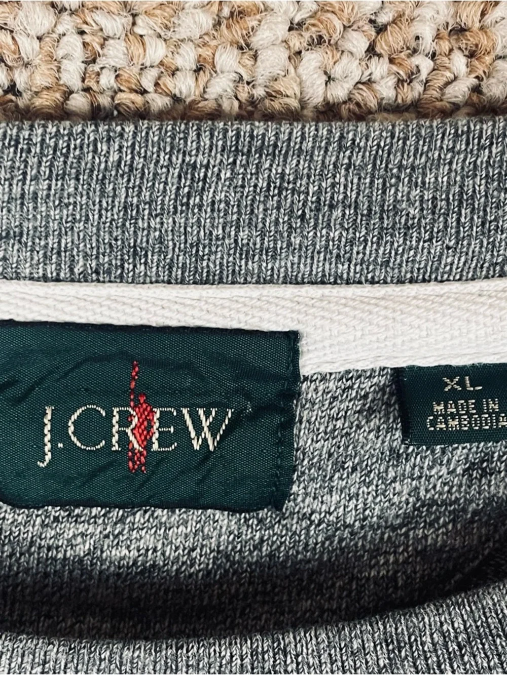 J CREW Oarsman Shirt Men XL Gray Stripe Heavyweight Elbow Patch Cotton T342